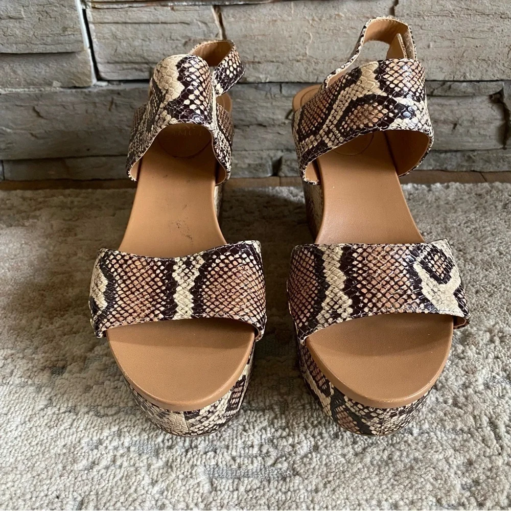 Vince Camuto Ventinda Wedge Platform Snakeskin Sandals Heels Open Toe Leather